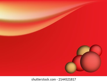 Red  and gold balls on red background with gloden flowing fluid as vector illustration with free copy space. Merry christmas and happy new year concepts.