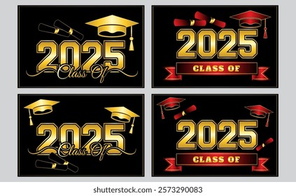 red and gold banner set of graduation class of 2025