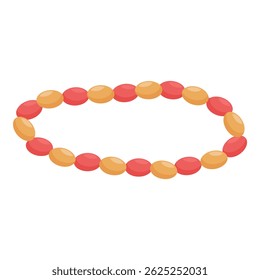 Contas vermelhas e douradas formando um círculo, isoladas sobre um fundo branco, perfeito para joias ou desenhos de moda
