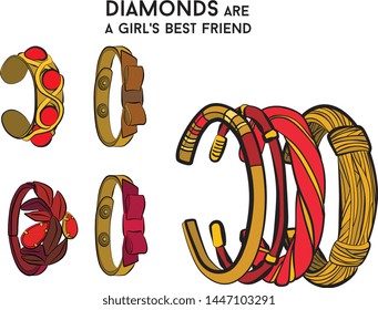 Red and gold Beautiful bracelet - jewelry set Fashion vector illustration vector  object isolated necklace 