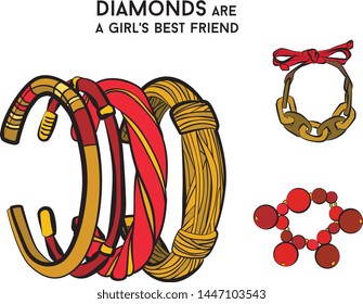 Red and gold Beautiful bracelet - jewelry set Fashion vector illustration vector  object isolated necklace 