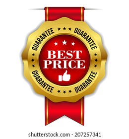 Red gold best price badge with ribbon on white background