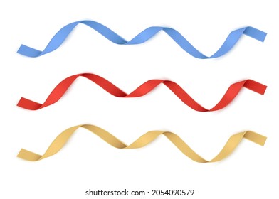 Red, Gold, and Blue Ribbons isolated. Vector Decoration for Gift Cards, for Gift Boxes or banners
