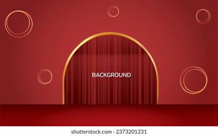 Red gold border circle background central arched door.Illustration,vector.
