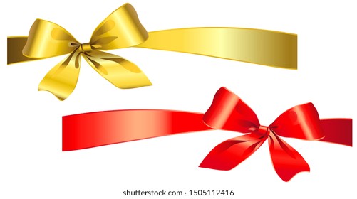 red gold bow, ribbons, isolated on a white