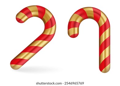 Ilustración de bastón de caramelo rojo y dorado. Diseño festivo a rayas que combina el rojo vibrante con el oro metálico, perfecto para Navidades, decoraciones y celebraciones.