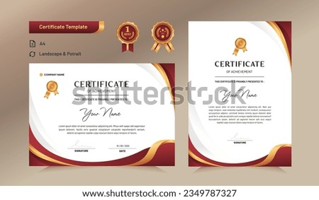 Red and gold certificate of achievement template. For award, business, and education needs. Vector Illustration