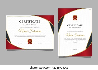 Certificado de apreciación rojo y oro con placa de oro y plantilla de borde