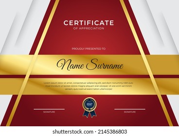 Red and gold Certificate of appreciation template with modern corporate concept design vector