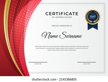 Red and gold Certificate of appreciation template with modern corporate concept design vector