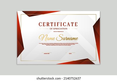 Red and gold certificate border template. For appreciation, business and education needs