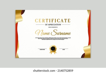 Red and gold certificate border template. For appreciation, business and education needs