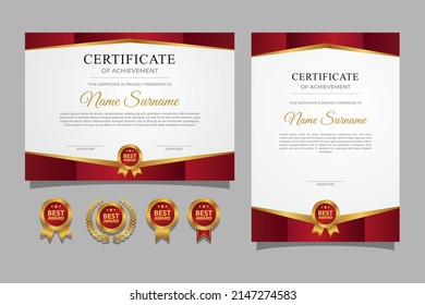 Red and gold certificate border template for business, diploma and education documents