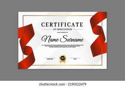 Red and gold certificate border template. For appreciation, business and education needs