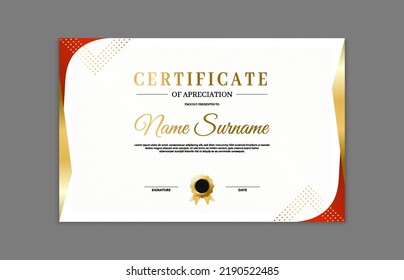 Red and gold certificate border template. For appreciation, business and education needs