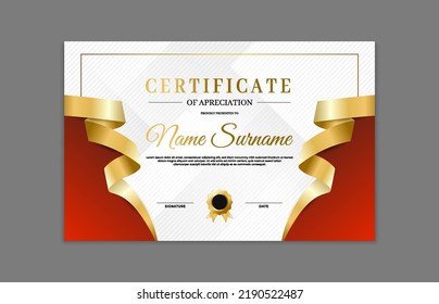 Red and gold certificate border template. For appreciation, business and education needs