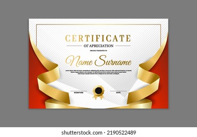 Red and gold certificate border template. For appreciation, business and education needs