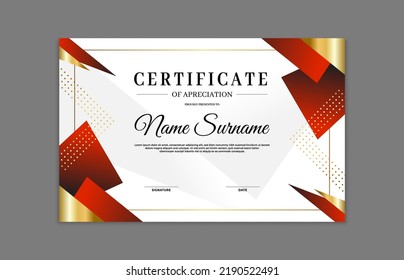 Red and gold certificate border template. For appreciation, business and education needs