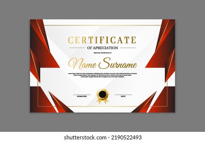 Red Gold Certificate Border Template Appreciation Stock Vector (Royalty ...