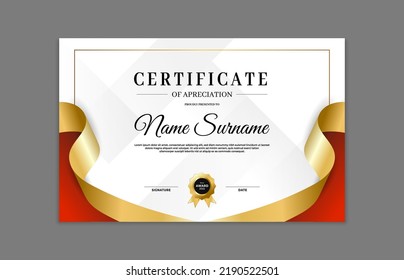 Red and gold certificate border template. For appreciation, business and education needs