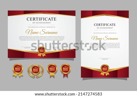 Red and gold certificate border template for business, diploma and education documents