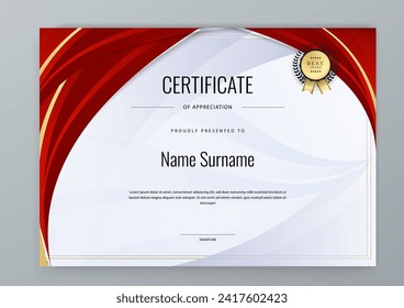 Red and gold certificate modern elegant for appreciation, achievement, awards diploma, corporate