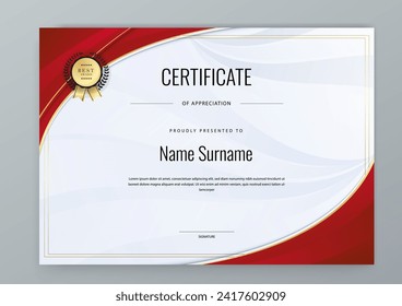 Red and gold certificate modern elegant for appreciation, achievement, awards diploma, corporate