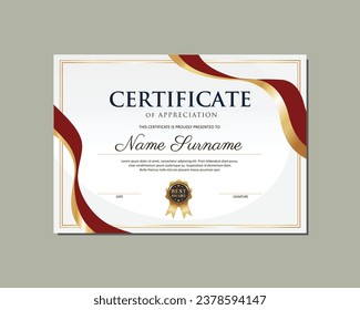 Red and Gold Certificate Template. Elegant Certificate. Certificate Template Design