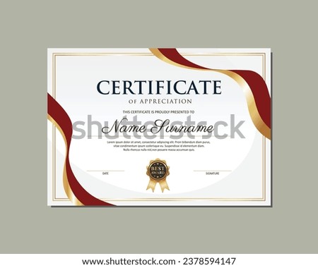Red and Gold Certificate Template. Elegant Certificate. Certificate Template Design