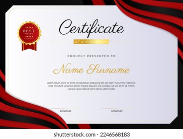 Red gold certificate template with modern corporate design concept. Certificate of achievement for award, business recognition, diploma, online courses and much more