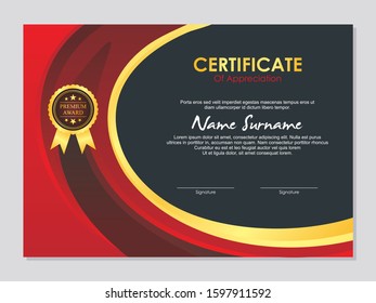 Red and Gold Certificate Template, simple, modern, trendy and stylish template design vector 