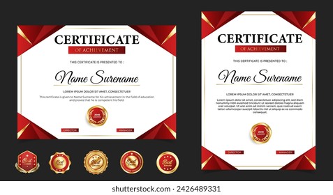 Red and Gold certificates template design. vertical, horizontal paper diploma certificates. vector