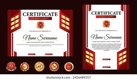 Diseño de plantilla de certificados rojos y dorados. certificados de diploma de papel verticales, horizontales. vector