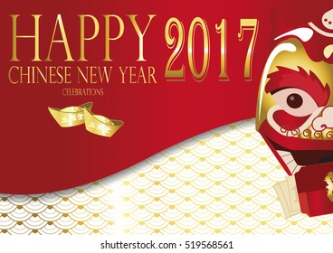 Red gold chinese happy new year card