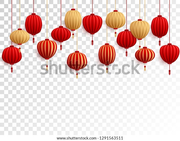 Red Gold Chinese Lanterns On Transparent Stock Vector Royalty