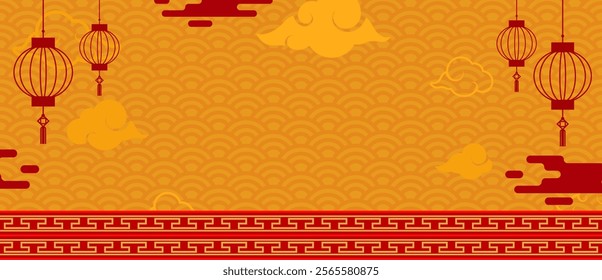Red and gold chinese oriental pattern with asian ornament decoration vector background