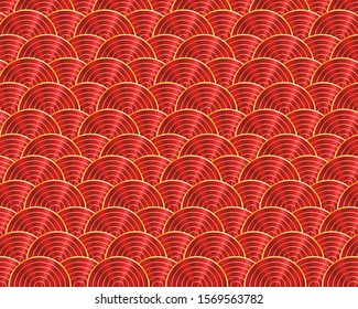 Red Gold Chinese Wave fan pattern background 
