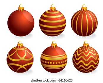 Red and gold Christmas balls. Vector.