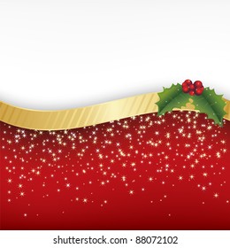 red and gold christmas decoration with holly and space for text