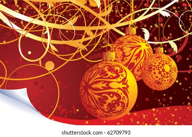 Red and gold christmas decoration. Vector template.