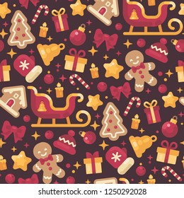 Red and gold Christmas elements seamless pattern