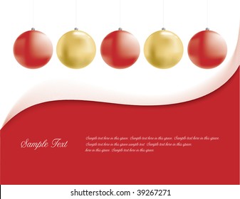 red and gold christmas ornament background with copy space