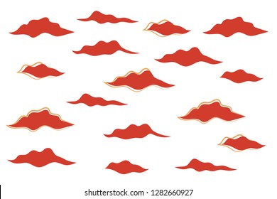 Red and gold clouds Chinese style. Happy chinese new year 2019 Zodiac sign