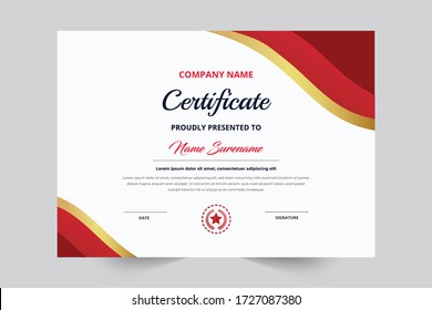 Red & Gold Color Creative Style Certificate Template With Badge Vector Template