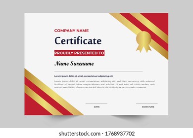 Red & Gold Color Creative Style Certificate For Award And Education
