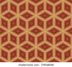 Red, Gold Color Line Cube Seamless Pattern Background. Vintage Retro. For Background, Fashion Print. Hipster design. vector