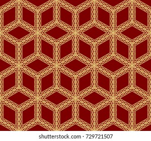 Red, Gold Color Line Cube Seamless Pattern Background. Vintage Retro. For Background, Fashion Print. Hipster design. vector