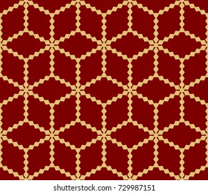 Red, Gold Color Line Cube Seamless Pattern Background. Vintage Retro. For Background, Fashion Print. Hipster design. vector