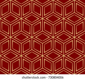 Red, Gold Color Line Cube Seamless Pattern Background. Vintage Retro. For Background, Fashion Print. Hipster design. vector