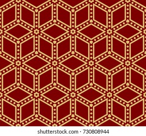 Red, Gold Color Line Cube Seamless Pattern Background. Vintage Retro. For Background, Fashion Print. Hipster design. vector